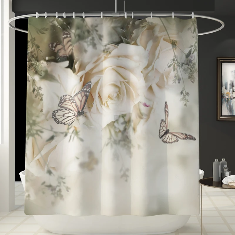 New Shower Curtain Lid Toilet Cover Bath Mat Rug with Hooks Bathroom Accessory Sets