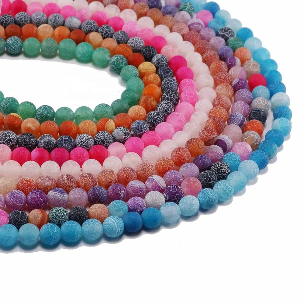 

1strand/lot 4 6 8 10 12 mm Weathering Stone Round Spacer Bead Frost Crab Agates beads For Jewelry Making DIY Necklaces Bracelets, Black white yellow red blue brown purple green