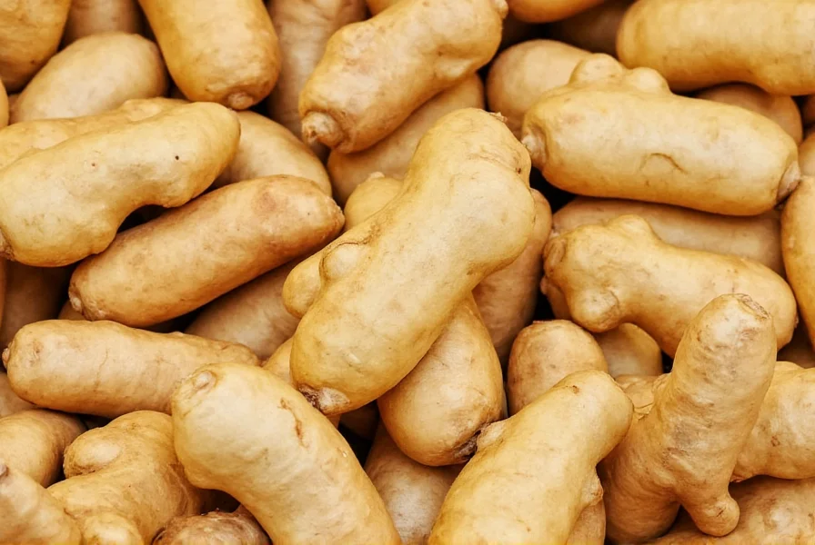 Close-up view of mature ginger rhizomes showing golden-brown skin and plump segments ready for harvest