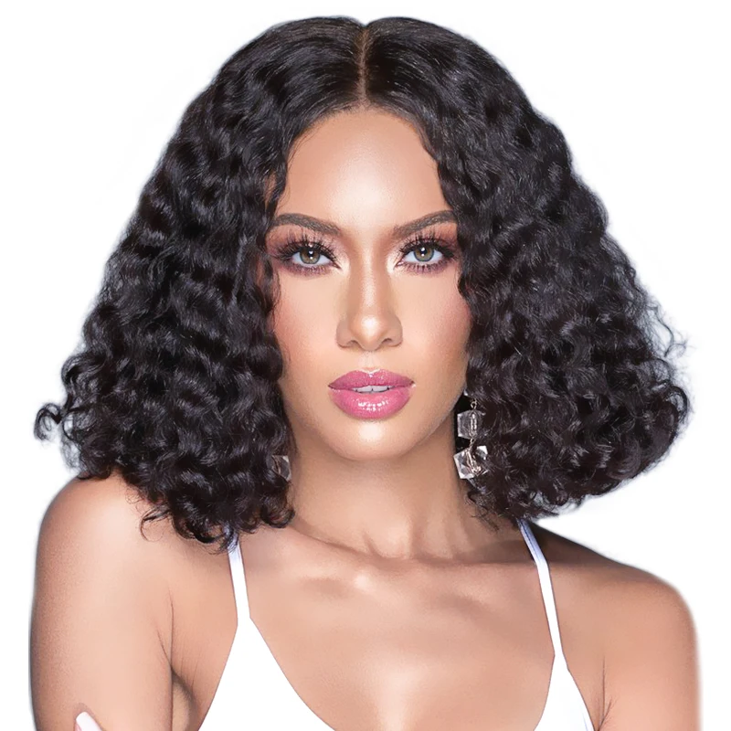 

Sales promotion Moreinhair water wave natural black color cuticle aligned human hair bob front lace wig