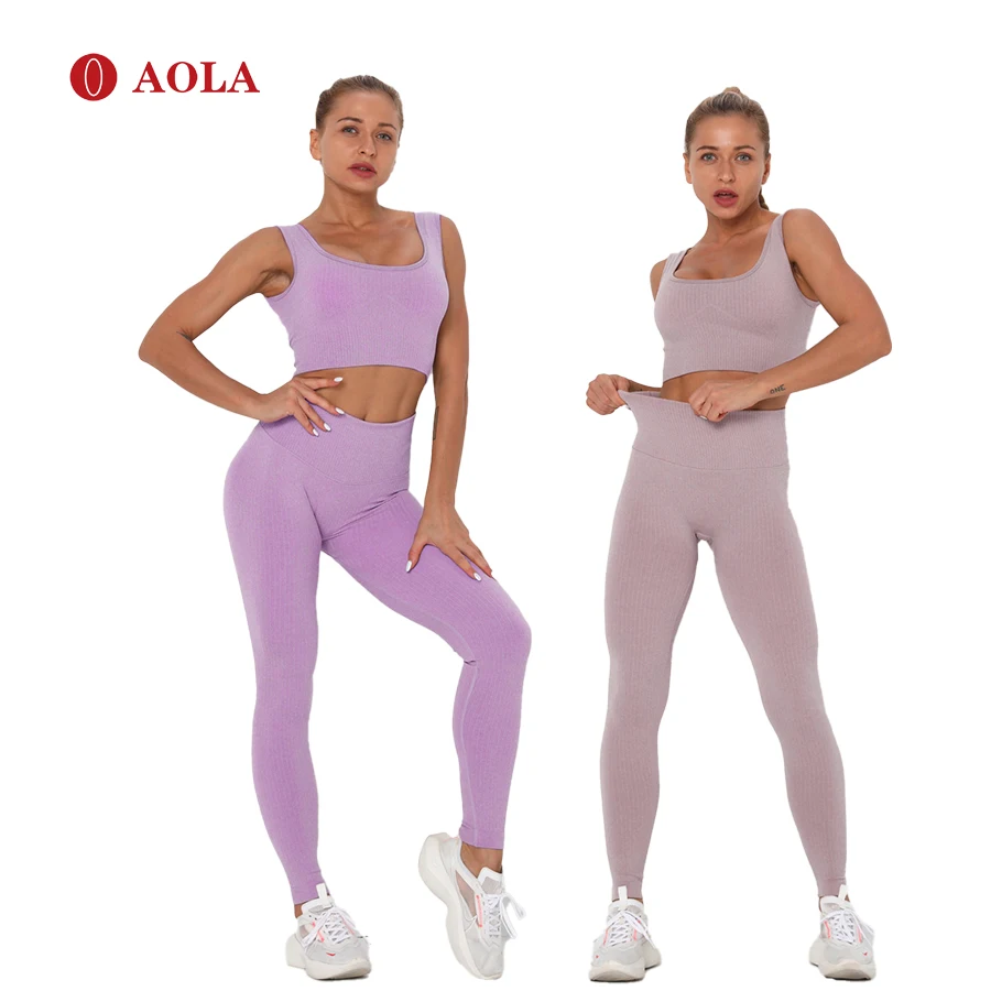 

AOLA 2 Piece Fitted Women Clothing Sexy Active Two Athleisure Compression Legging Bra Fitness Gym Set, Picture shows