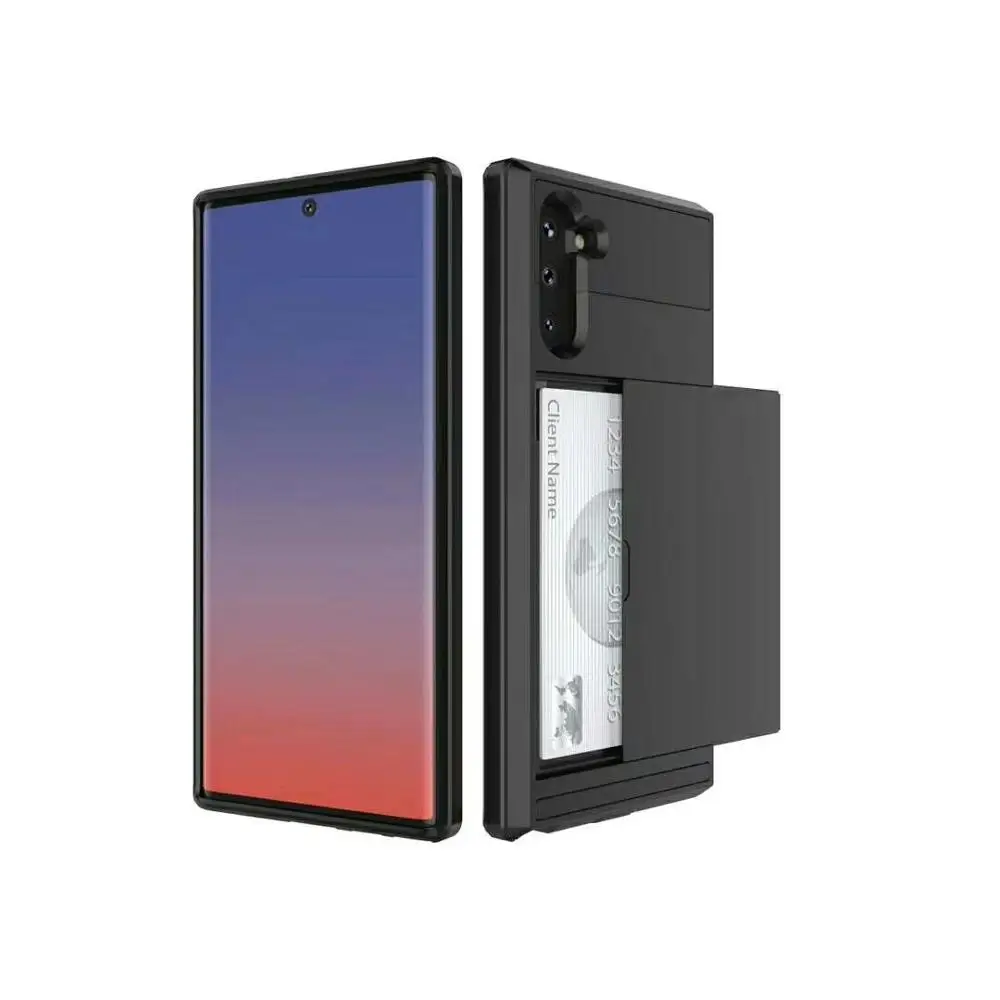 

New 2019 2 in 1 pc anti falling phone case cover for samsung note 10 with card slot wholesale, Red/pink/black