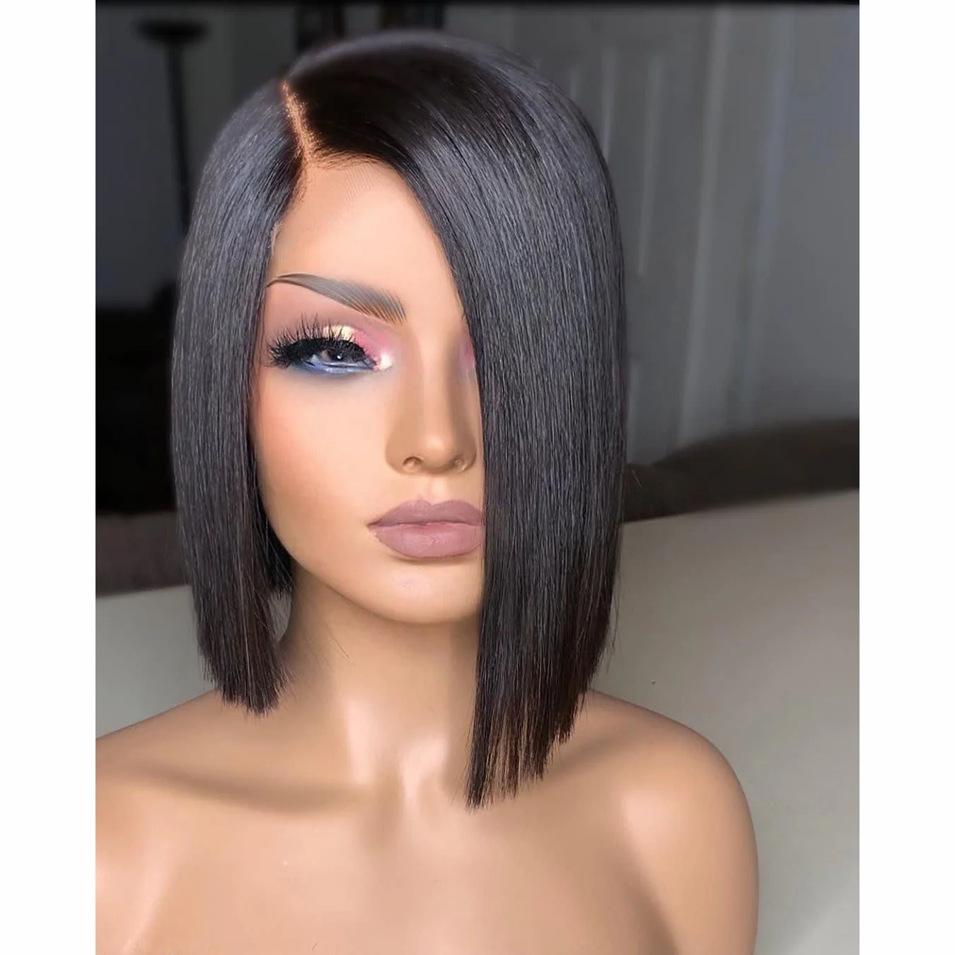 

Wholesale Peruvian bob wigs lace front side part 5X5 closure human hair short bob wigs pre plucked hairline