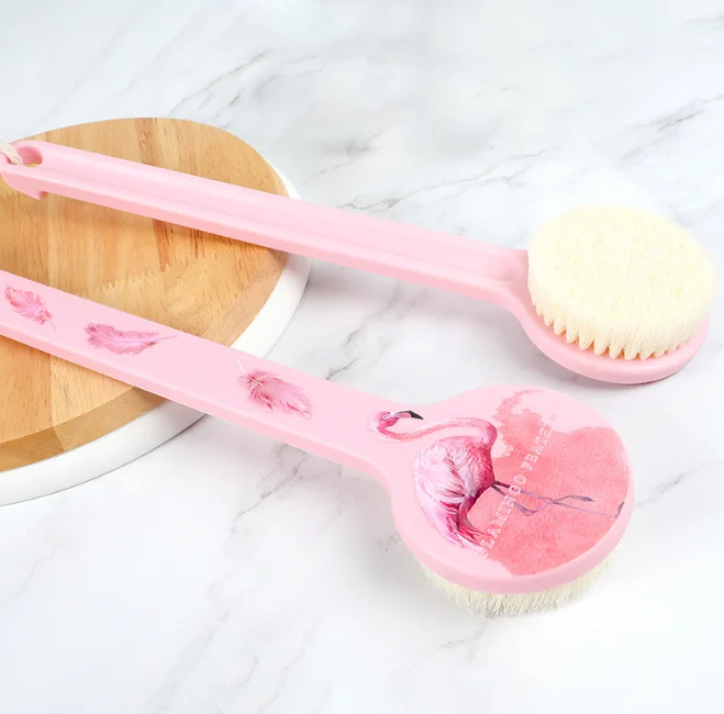 

Long handle plastic shower bath scrubber body back cleaning brush with custom printing, Four colors