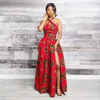 

high quality java print ankara fabric african floral print dress africa wax dress backless multi-wear batik casual summer dress
