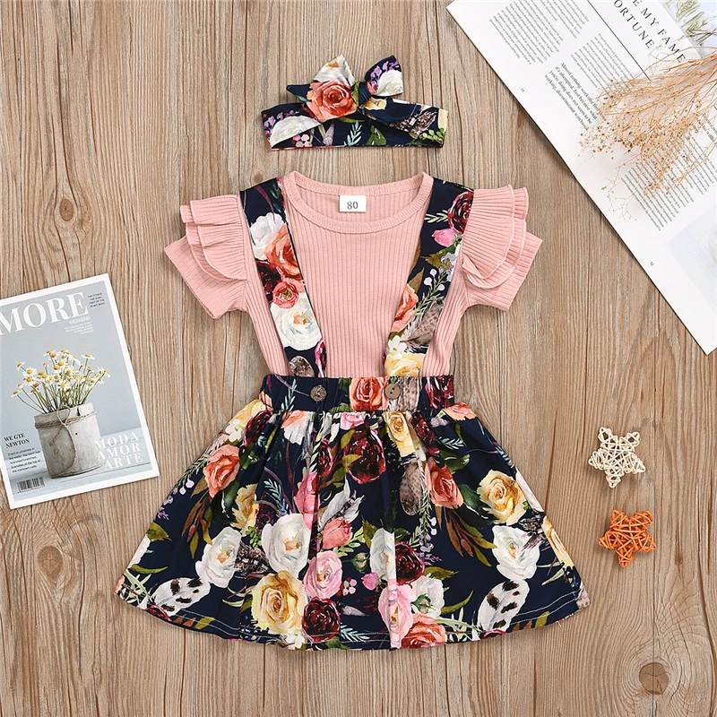 

Hot sell casual kids summer clothing sets 2pcs floral pattern baby girl clothes sets, As pictures