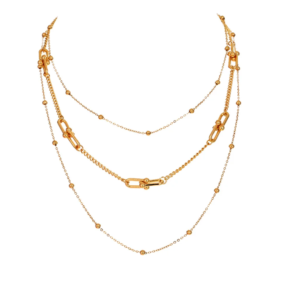 

Trendy Street Girl Hip Hop Multi Layered Necklace Dainty 18K Gold Unique Link Chain Bead Chain Clavicle Necklace