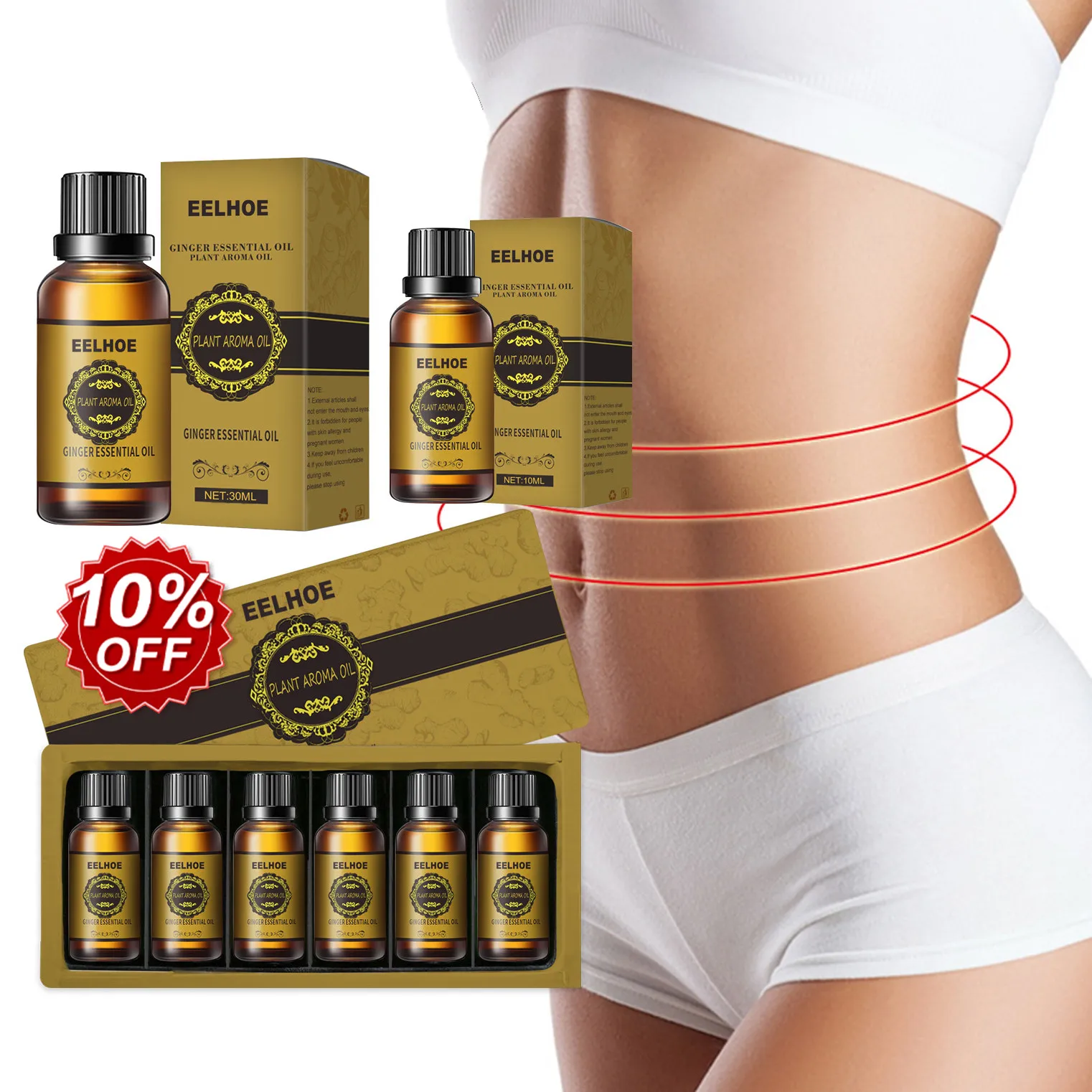 

100% Natural Thin Leg Waist Fat Burner Anti Cellulite Weight Loss Slimming Massage Eelhoe Ginger Belly Drainage Oil