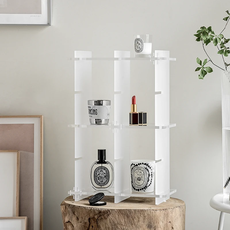 

Ins wind multifunctional acrylic storage rack can be freely combined with the desktop to organize perfume racks, Brown/ transparent
