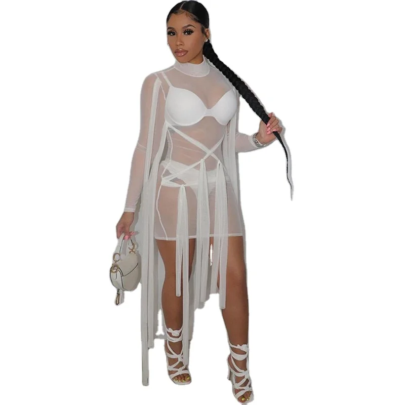 

2021 New Arrival fashion women clothes Women sexy o neck long sleeve see through fashion ladies casual dresses