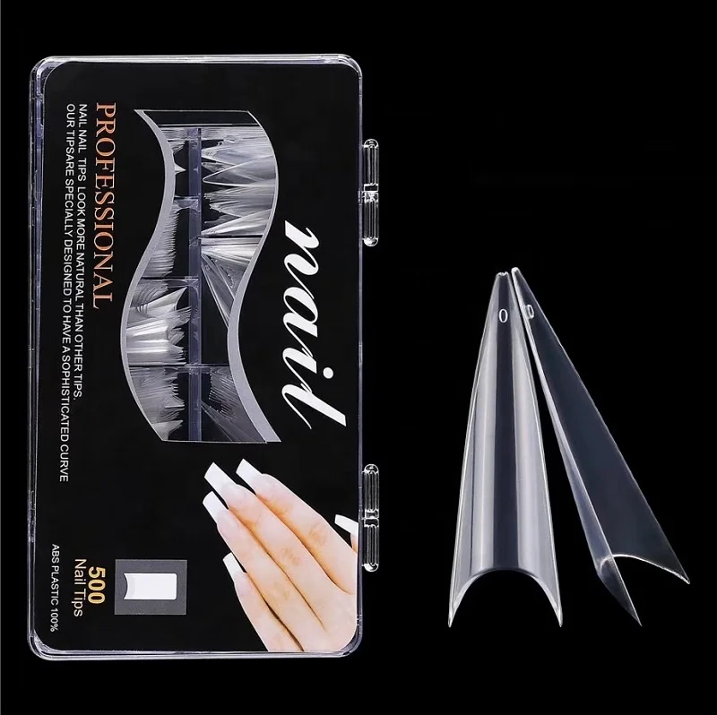 

French Salon Acrylic Nails Tips Ghost Long False Nails Tips Manicure Artificial White/ Clear /Natural Full Cover Tips 500Pcs, Multiple colour multiple tool