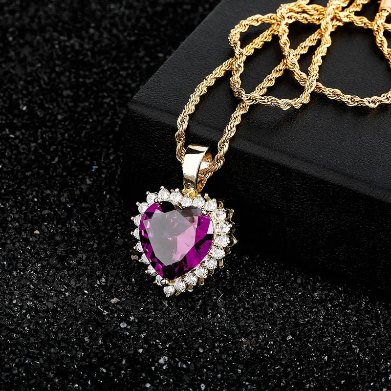 

2020 New Heart Pendant Necklace With 4MM Tennis Chain Iced Out Cubic Zirconia 4 Type Chain Hip Hop Jewelry