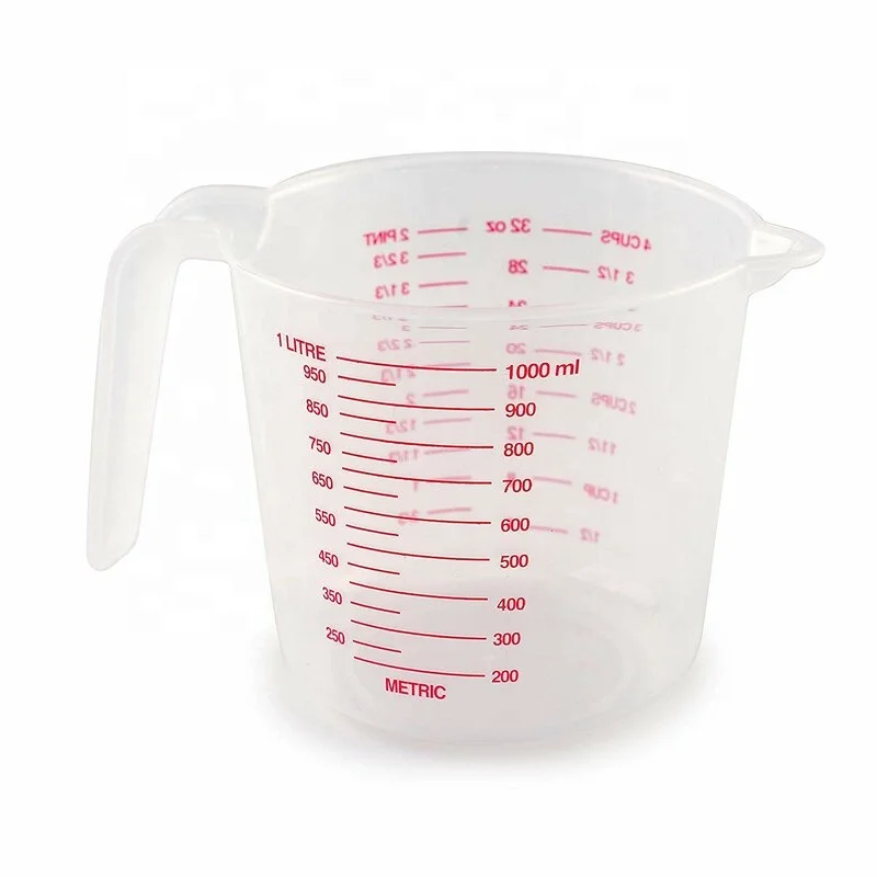 

32 oz Kitchen Baking Measure Tools 1000 ml 4-Cup Capacity Plastic Measuring Cup with Grip Handle