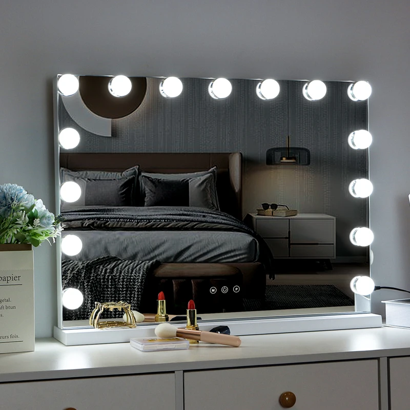 

Fast shipping 15 bulbs single side cosmetic hollywood vanity with led light makeup mirror, White black