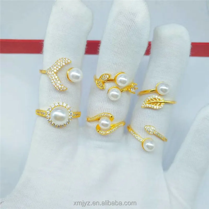 

Vietnam Placer Gold Jewelry Brass Gold-Plated Accessories Rhinestone Pearl Ring Women's Ring Accessories Factory Wholesale