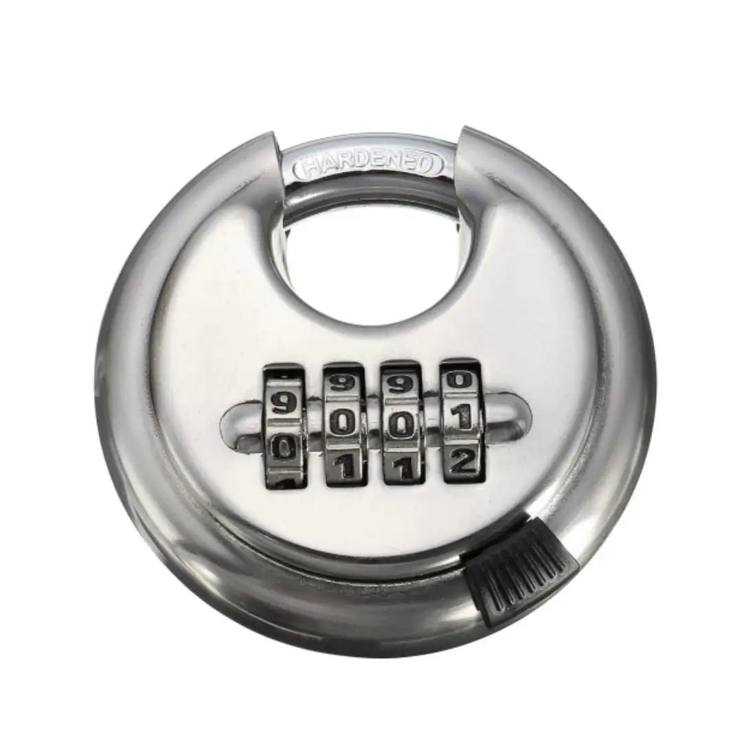 

Stainless Steel Round 4 Digit Discus Lock Resettable Hardened Keyless rekeyable Combination disc padlock