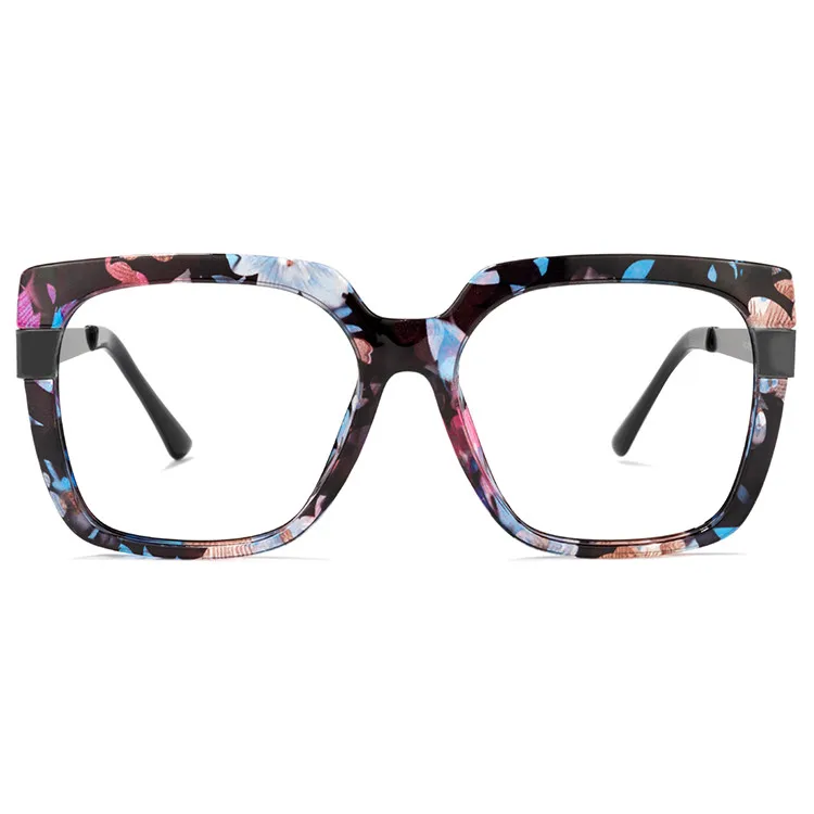 

Hot Sale Fashionable Womens Oversized Square Frame Floral Optical Reading Eyeglasses Computer Eyewear, Multi colors