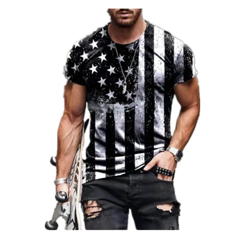 

Men's Fashionwholesale T-shirt Star Flag Print Short Sleeve T-shirt Sports CasualQuick dry Men's round neck 3d print t shirt, Red black blue