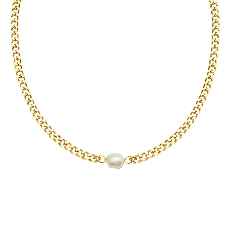 

Women 18K Real Gold Chain Stainless Steel Jewelry Pearl Necklace, 18k gold
