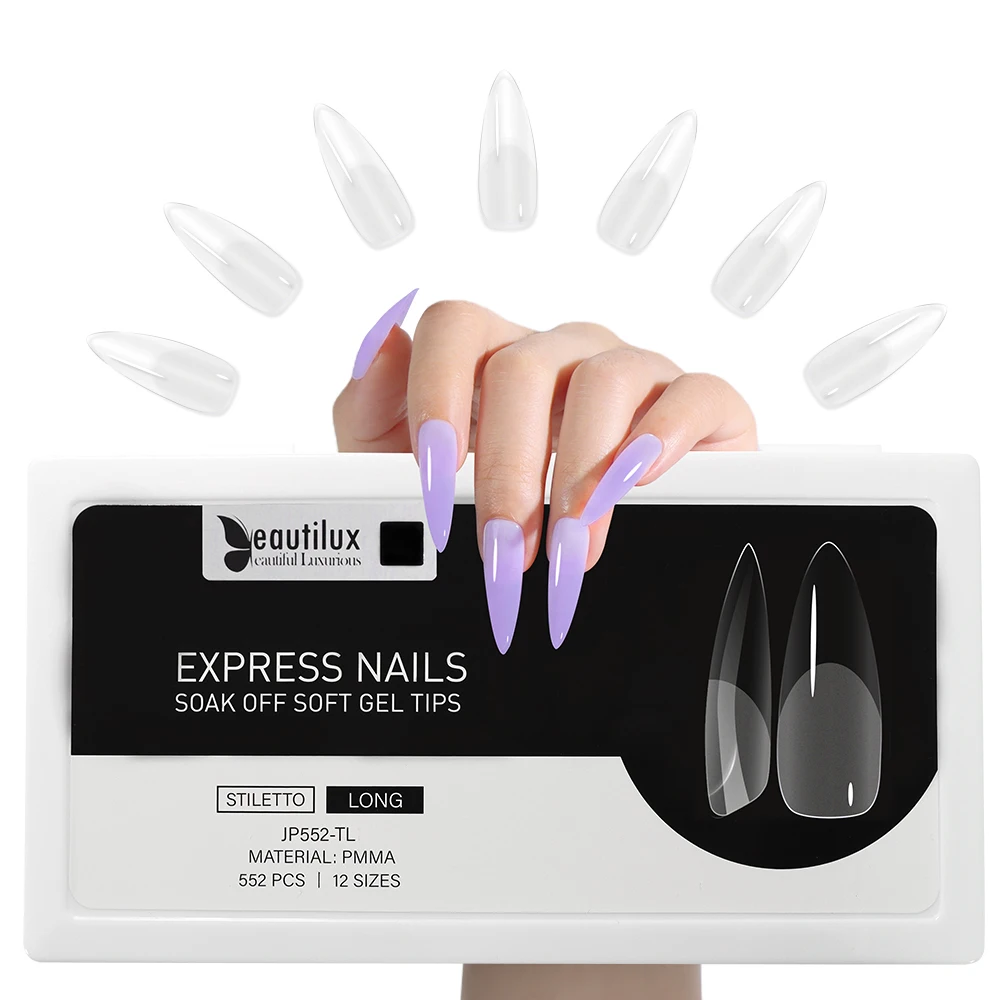 

Beautilux Express Nails STILETTO-LONG False Soak Off Gel Nail Tips 552pcs/box American Capsule Full Cover Style