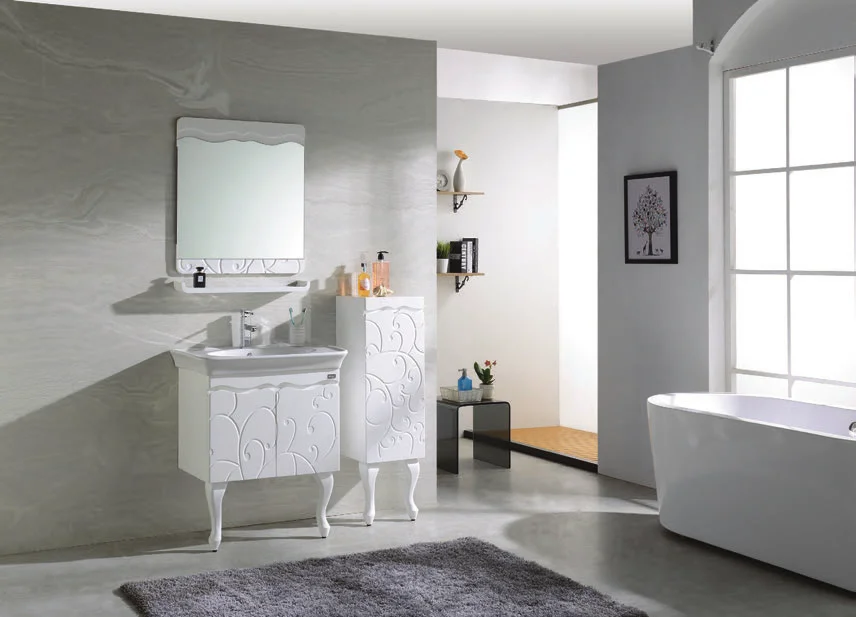 XD-826 american style white wash vanity  under ceramic basin solid wood freestanding bathroom cabinet with side cabinet