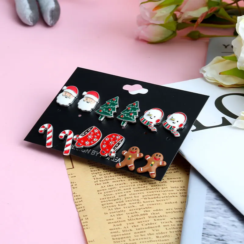 

Vershal A559 Christmas Jewelry Dripping Oil Christmas Pattern Gingerbread Man Stud Earrings Set