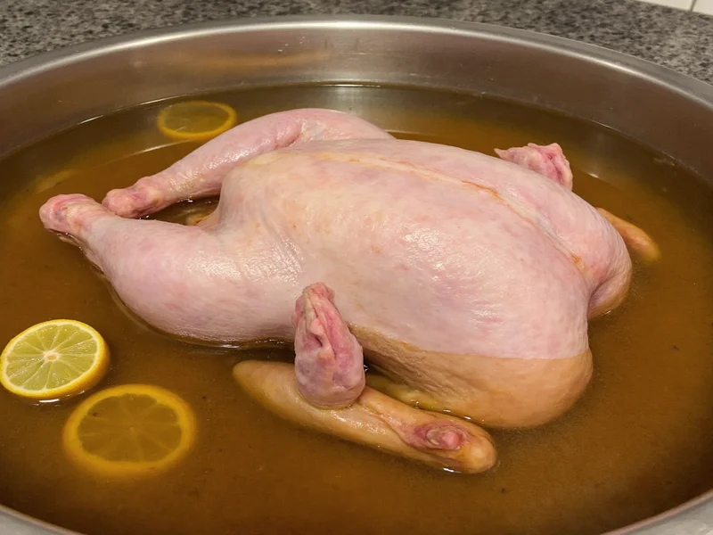 Turkey submerged in homemade brine solution