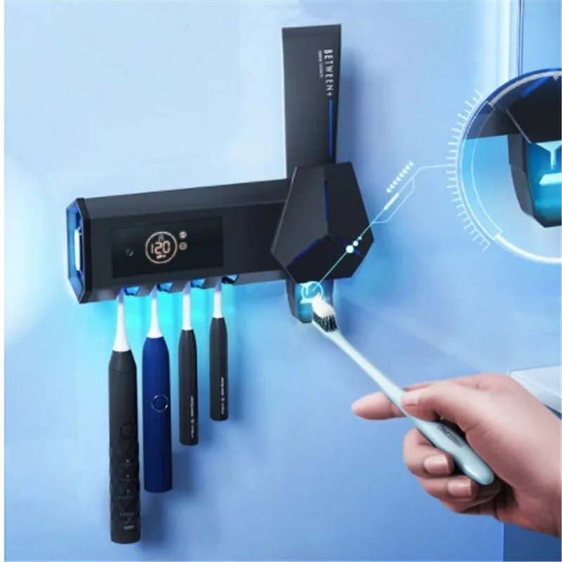 

Family Electric Toothpaste Dispenser Toothbrush Head Holder LED Toothbrush Sanitizer, Black