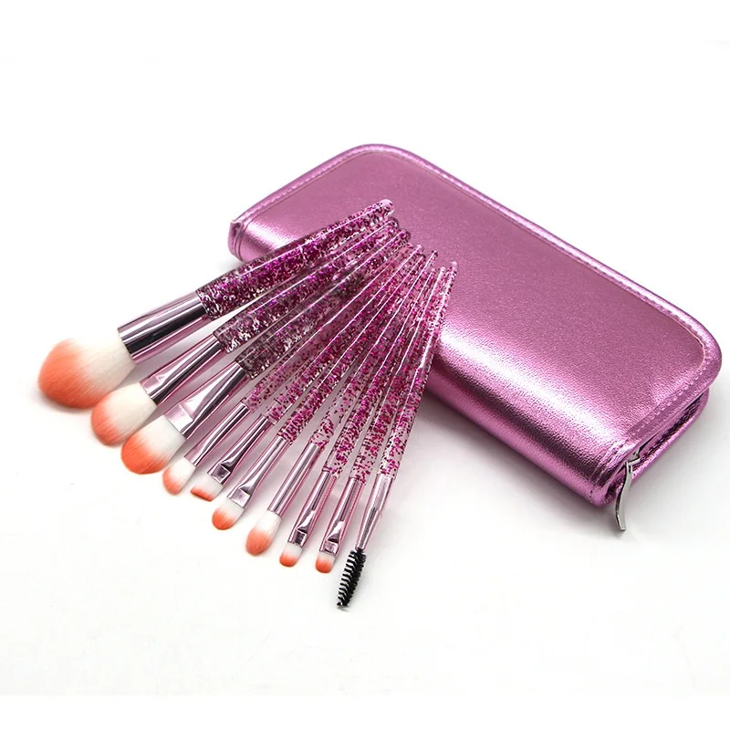 

10pcs brushes set make up with bag vegan makeup brushes beauty accessories brush set custom woman mekup product, Green/purple/pink