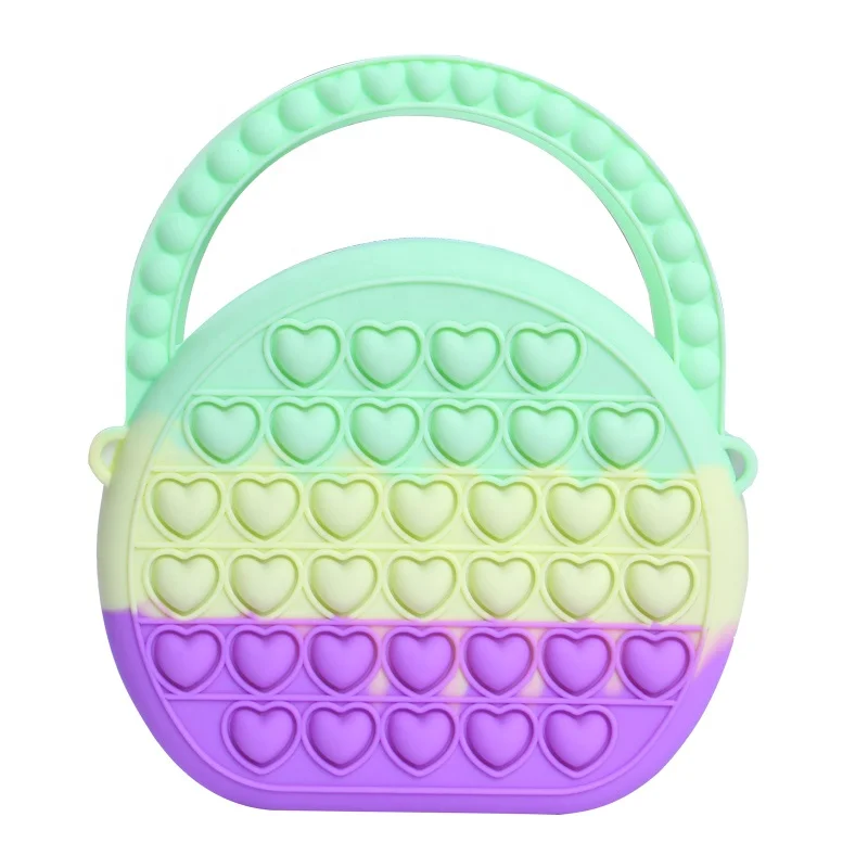 

Factory Wholesale Silicone Bag Bubble Popper Toy Handbag Shoulder Bag Purse, Colorful