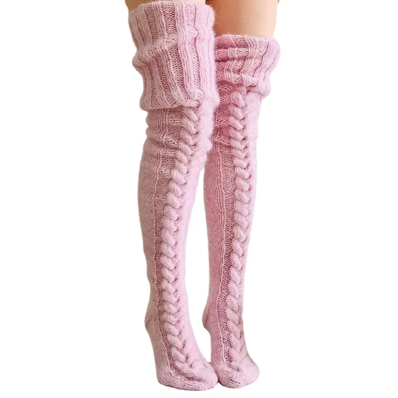 

2021 Amazon Hot Sale Fashion Winter Warm Cable Stockings Leg Thigh Leggings Long Women High Over Knee Knitted Slouch Socks