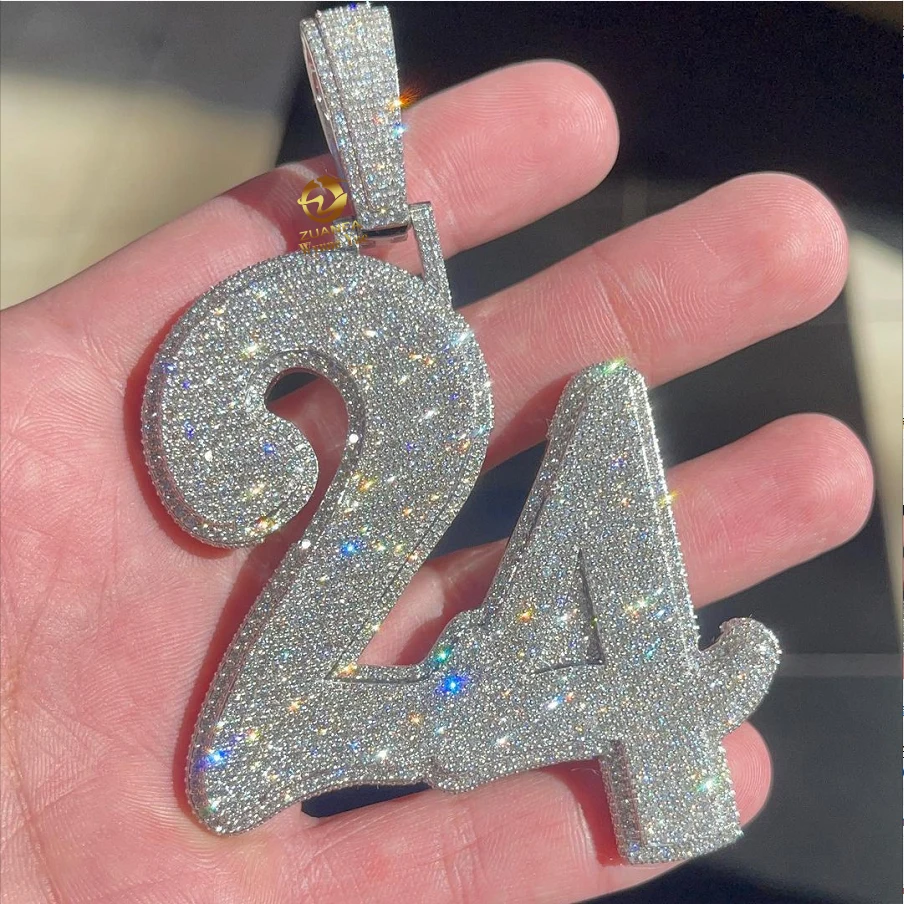 

Custom Handmade 24 Letter Pendant Iced Out S925 Moissanite Special Number Initial Pendant