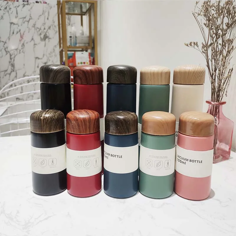 

2020 Hot Sell On Amazon Wooden Color Lid Stainless Steel Tea Insulated Vacuum Flask Bottle Water Bottle