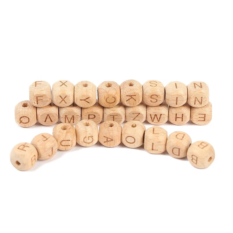 

Cube Wooden Square Letter Alphabet Beads Natural Beech Wood Beads For Jewelry Making DIY Baby Teether, Natural wood color