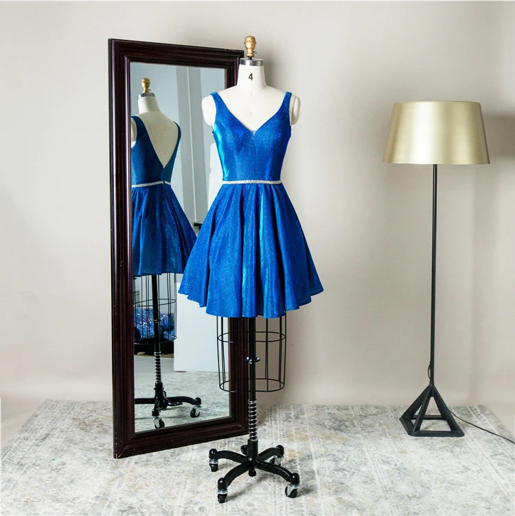 

Low price solid color blue short ruffles homecoming prom dresses for party