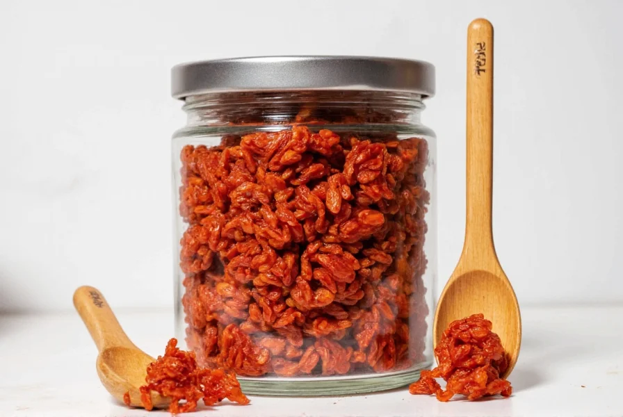 Fly By Jing Sichuan Chili Crisp in glass jar with bamboo spoon