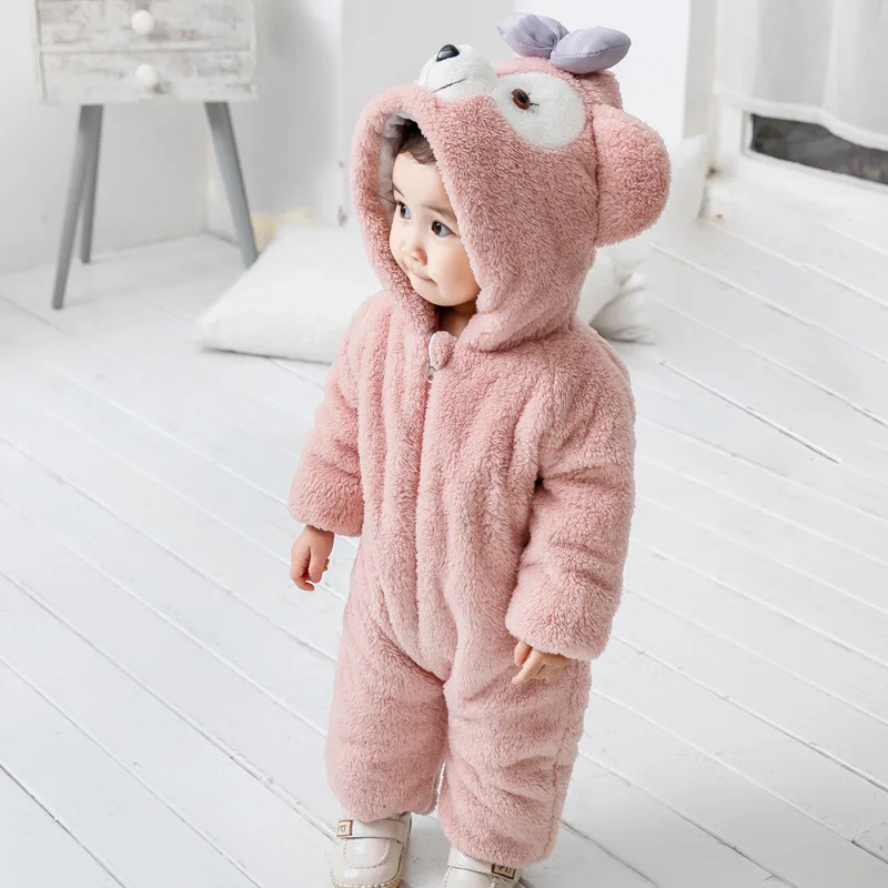 

New Autumn Winter Newborn Clothes Boys' And Girls' Baby Flannel Animal Hooded Jumpsuit Romper, Picture shows