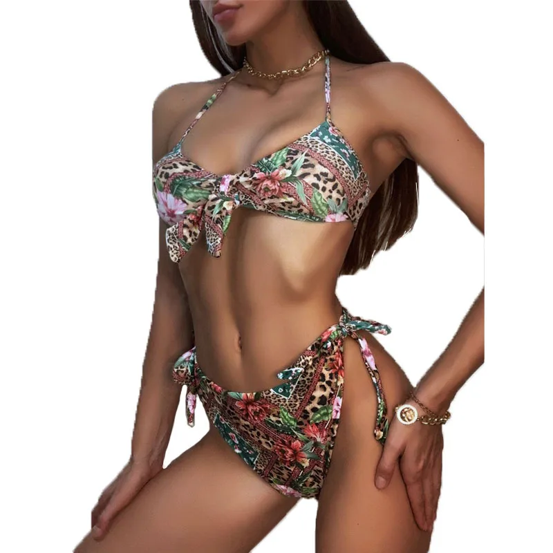 

Best Selling Leopard-print Swimwear Women Sexy Lace-up Bikinis For Custom, Picture showed