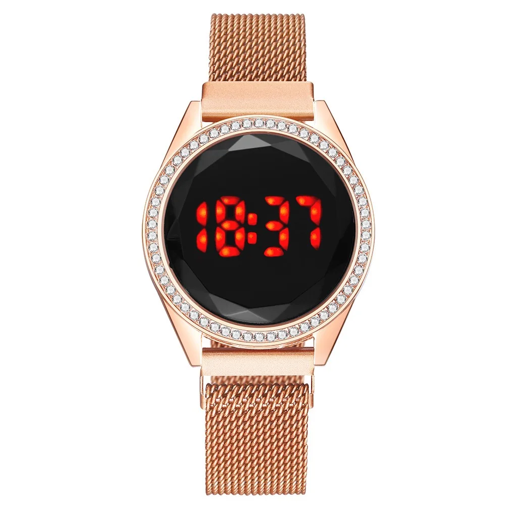

Stylish Minimalist Magnetic Gold Women Diamond Watches Round Touch Screen Electronic Digital Led Watch, 6colors