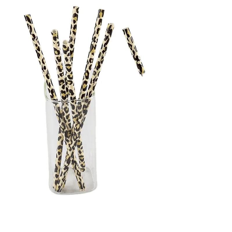

custom drinking reusable straw PP Hard Plastic leopard print tumbler cheetah and leopard straws, Stainless steel color