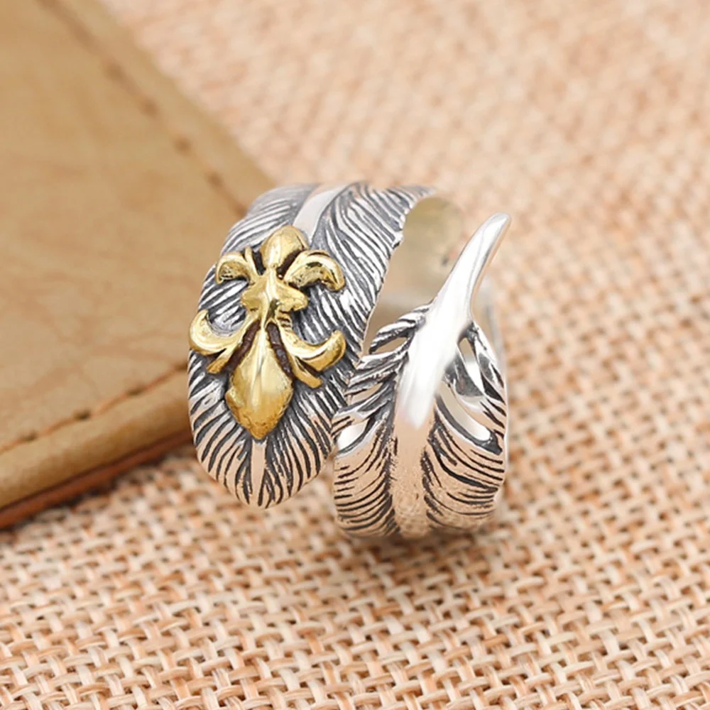 

Hot Sale Personalized Elegant Feather Jewelry Retro 925 Sterling Silver Ring