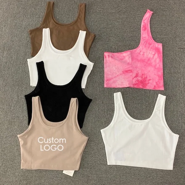 

Custom Logo Printing Embroidery Cotton Crop Tops Womens Tank Tops Sleeveless Short Camisole Ladies Crop Women T-shirt Vest, As customer's requirement