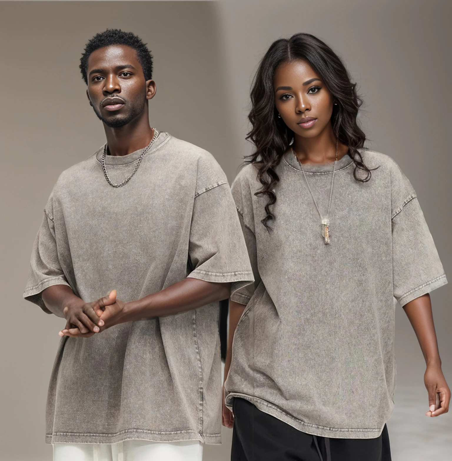 Unisex Plus Size Short Sleeve T-Shirt Retro Washed Cotton Trendy Loose Fit and Oversized Drop Shoulder Design