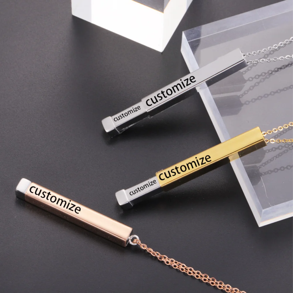 

Fashion Simple Retractable Logo Hidden Bar Pendant Name Plate Jewelry 18k Gold Plated Custom Necklace