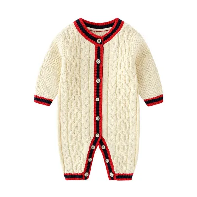 

New Baby jumpsuit all cotton thread maxi knit Ha garment full open button crawl plaid clothing