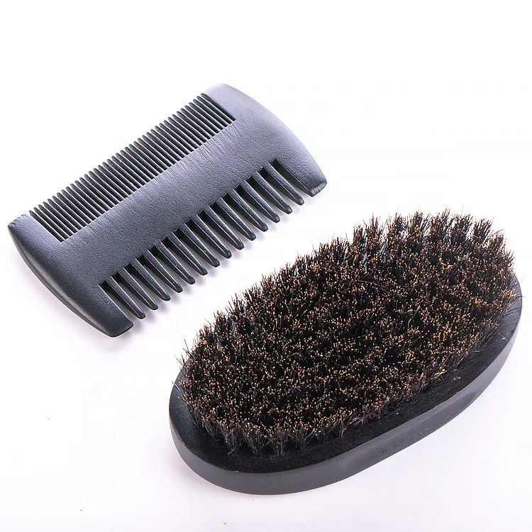 Shaving Brush Natural Boar Bristle Brush Comb Beard Grooming Kit For Men Beard And Mustache, Black