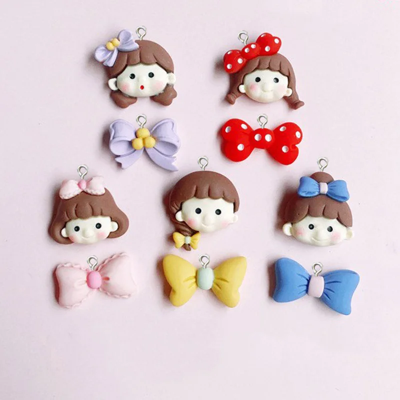 

Wholesale Mixed Kawaii Bowknot Girl Head Resin Charms For Jewelry Making DIY Earrings Necklace Bracelet Accessories