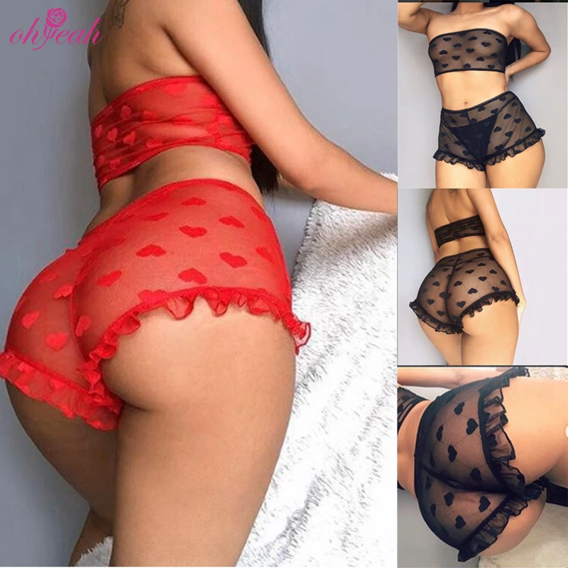 

Private logo heart shape transparent lace custom sexy women bra underwear set