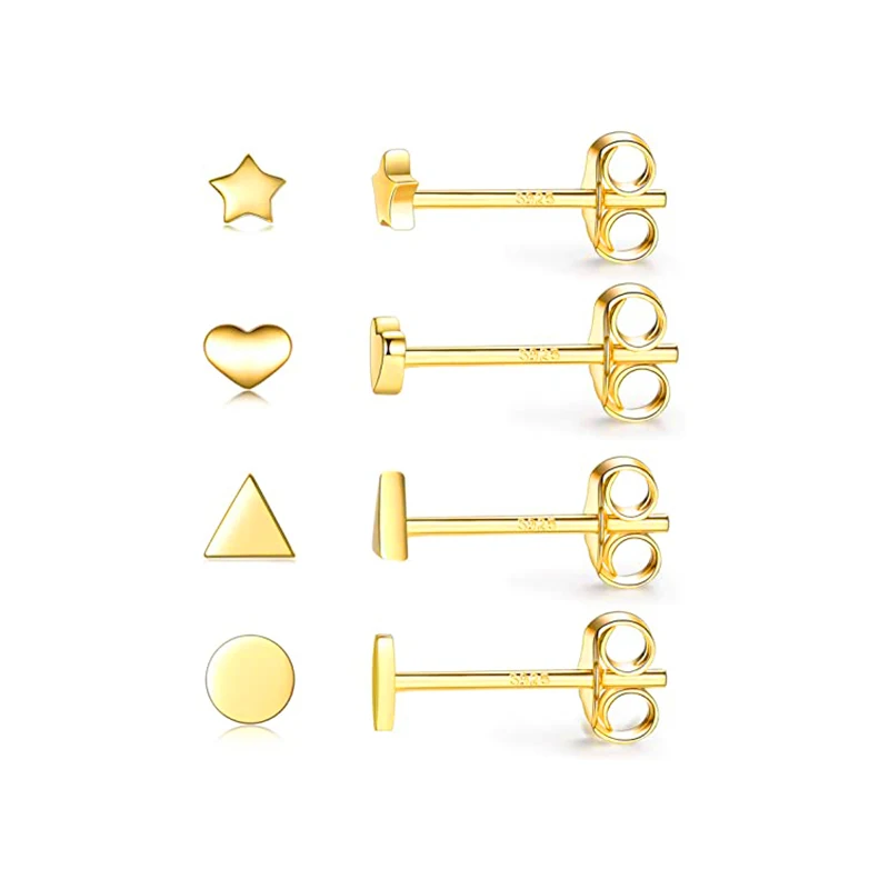 

A set of four s925 sterling silver fashion ins glossy geometric star triangle stud earrings