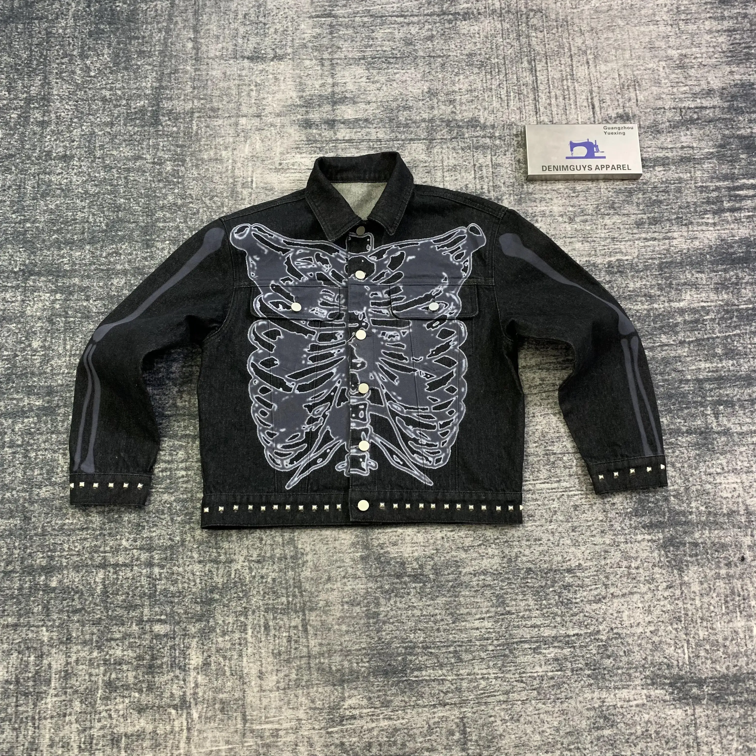 DENIMGUYS Vintage Fashion Mens Digital Printing Denim Jacket Streetwear Acid Wash Dtg Printing Metal Stud Jackets Coats for Men